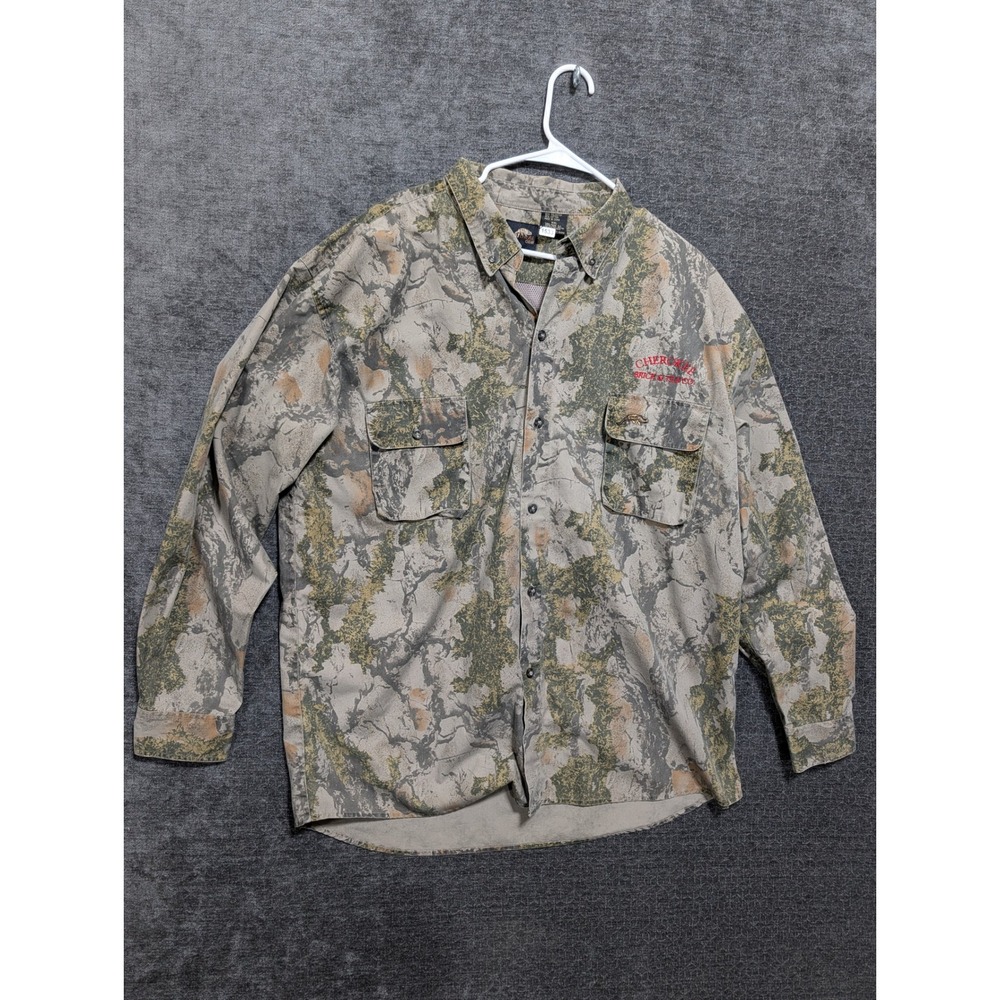 Natural Gear Camo Hunting Shirt Mens XXL Button Up Cherokee Brick & Tile Co Logo